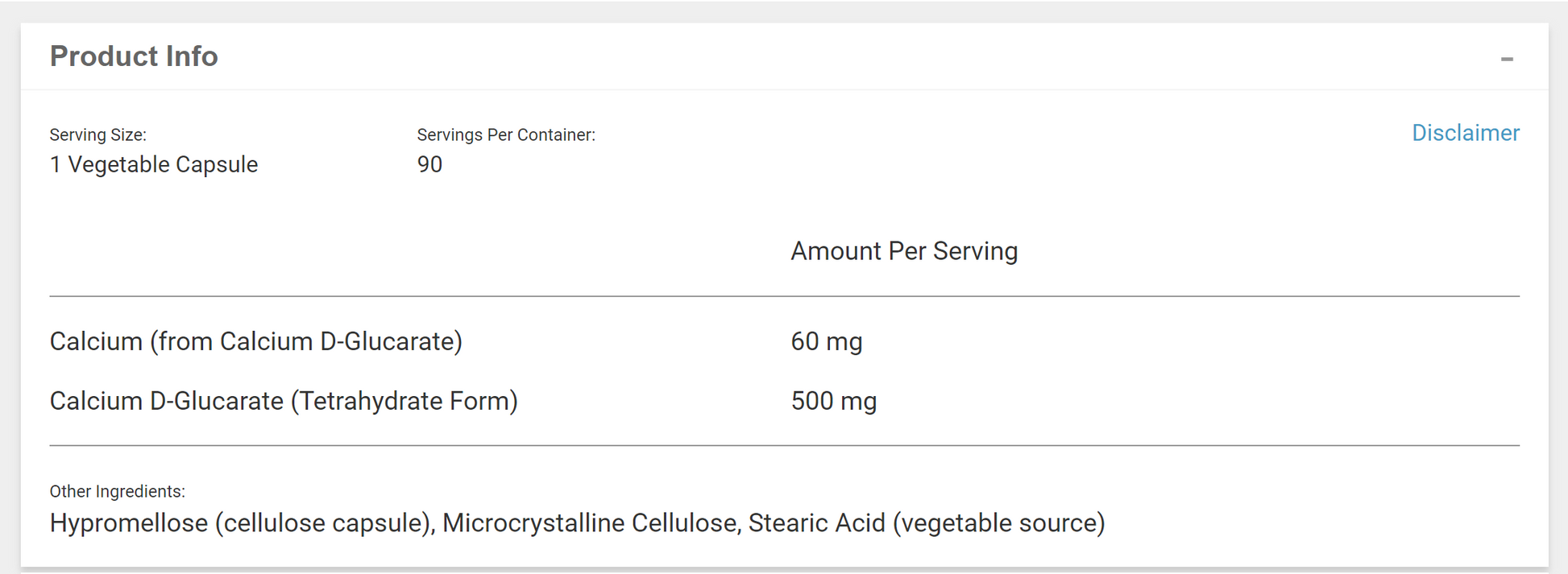 Calcium d glucarate ingredients 