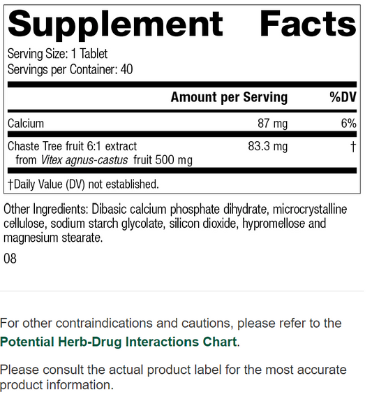 "chaste tree supplement facts label"