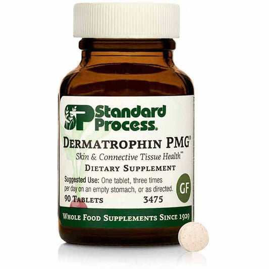 Dermatrophin PMG dietary supplement bottle and tablet